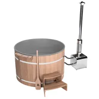 купель шишка с пластиковой вставкой 1700мм (серая чаша/светлый фасад) в комплекте печь